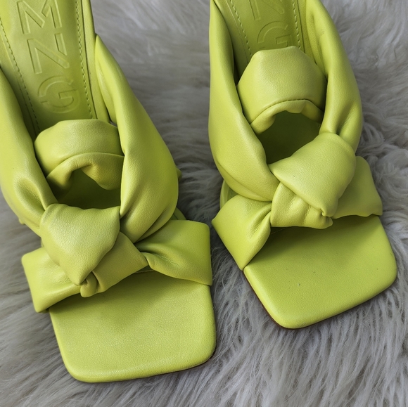 MNG Mango Square Toe Heeled Padded Mule Sandals Lime - Picture 3 of 9